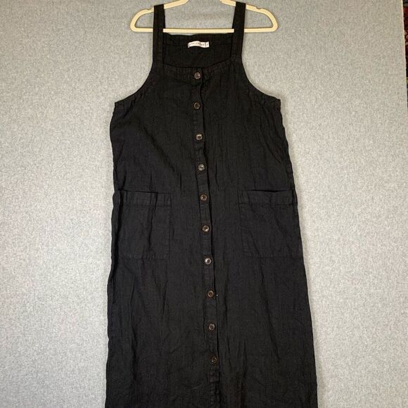 Cut Loose Women’s Size Large Button Down Jumper Midi Dress Black Linen - Picture 1 of 8